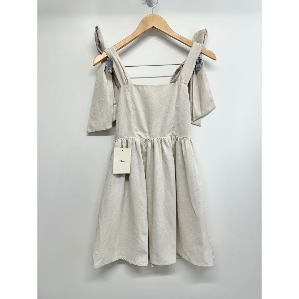 MIOU MUSE Dress‎ Size Small Bow Tie A-Line Mini Linen Blend NWT - Picture 2 of 12